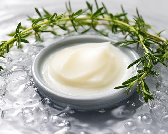 Sanfter Reinigungsbalsam in einer Schale mit Wasser und Kräuterzweigen